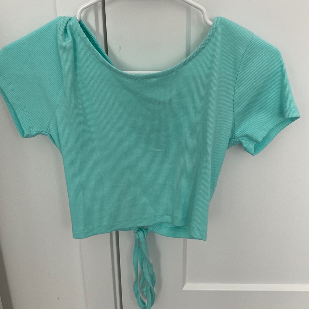 Light aqua cropped short sleeve top